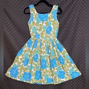 1950’s vintage Mode O’Day Blue and Green Floral Day Dress - Size small